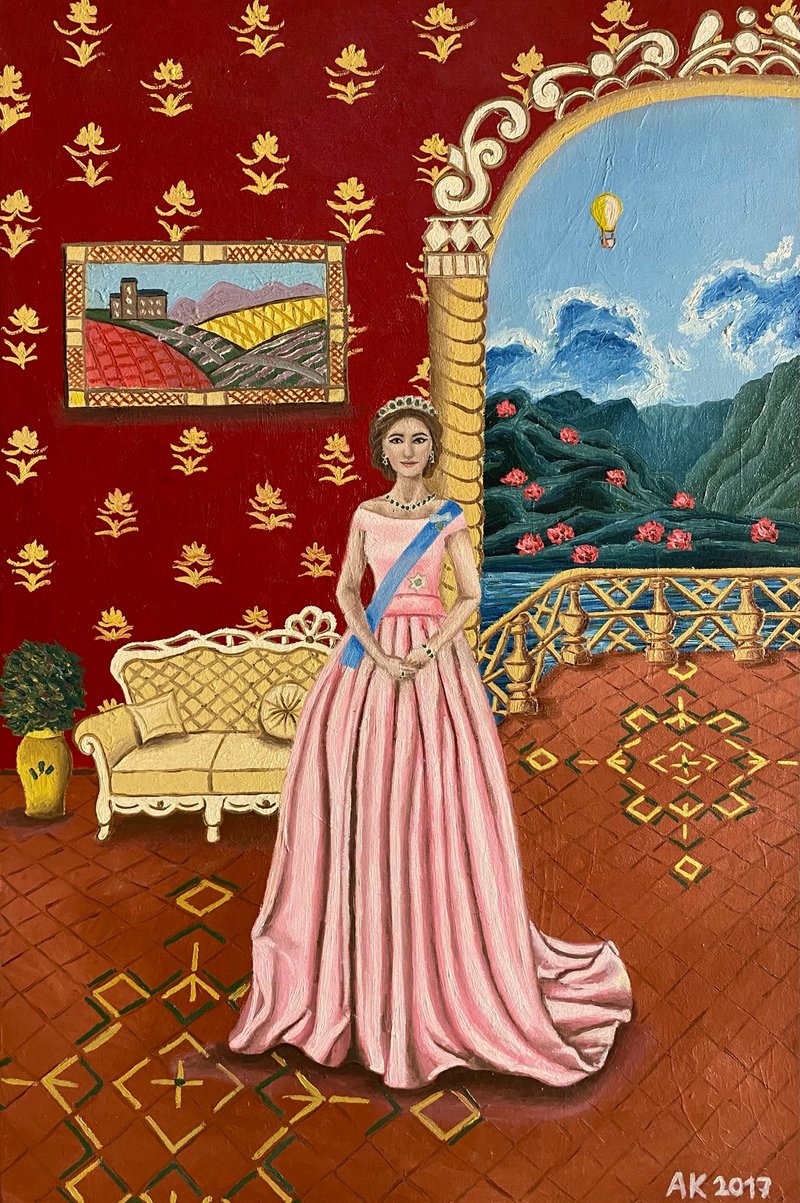 Princess, original oil painting, oil on canvas - 壁貼/牆壁裝飾 - 其他材質 多色