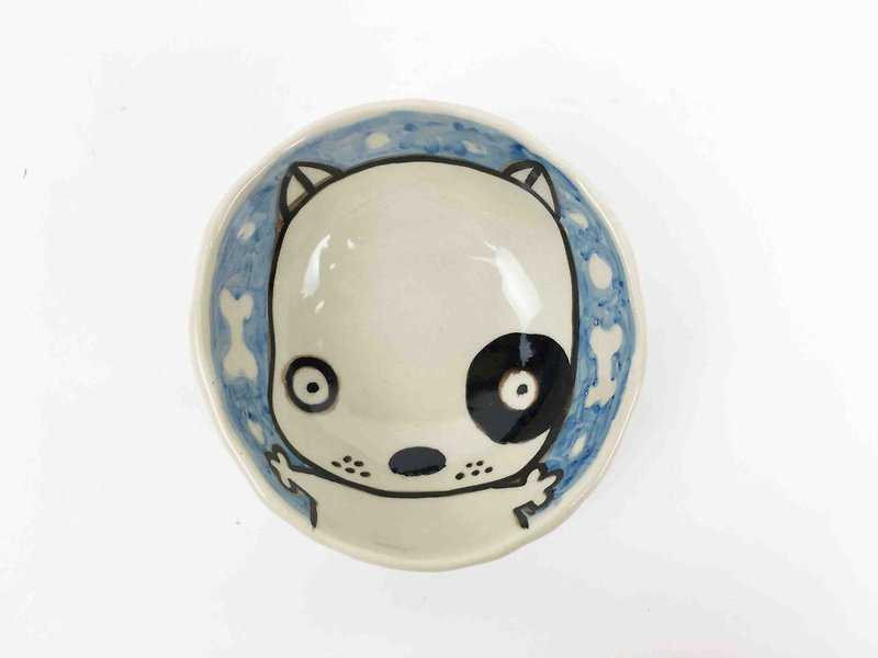 Nice Little Clay hand-painted small plate _ _ Black Wheel dog 0304-04 - Small Plates & Saucers - Pottery Blue