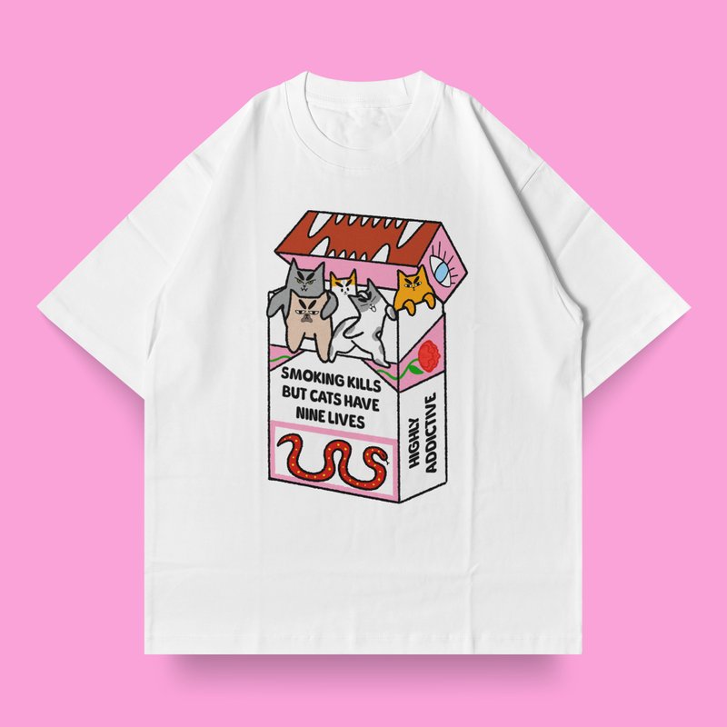抽菸殺死貓咪 插畫 Oversized T恤 - 中性衛衣/T 恤 - 其他材質 白色