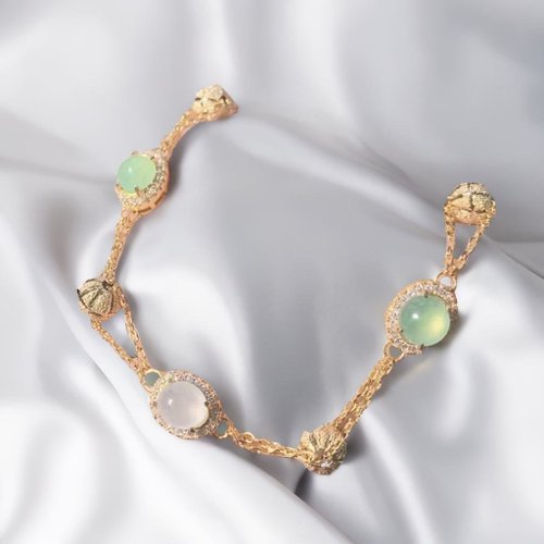 瓔珞珠寶盒 E.L.Jewelry Box 冰種翡翠蛋面設計款手鍊 925純銀 | 天然緬甸玉翡翠A貨 | 送禮