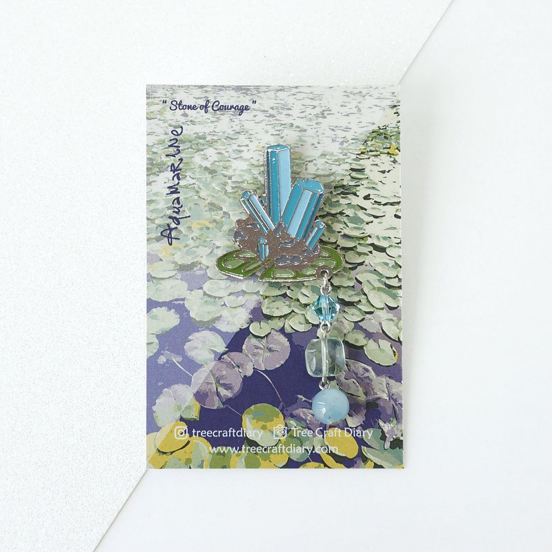 海藍寶石蓮花葉徽章別針 // Aquamarine Lotus Leaf Enamel Pin - 徽章/別針 - 寶石 藍色