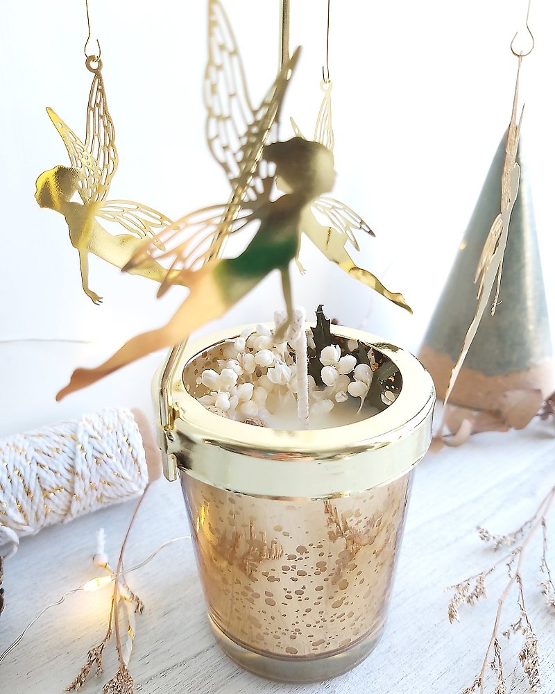 Elf rotating candle holder gold powder cup natural soy scented candle - Fragrances - Wax Gold