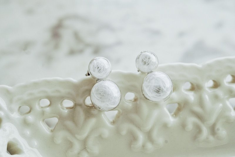 Feather Glass Bubbles 925 Silver Snowman Earrings - ต่างหู - แก้ว ขาว