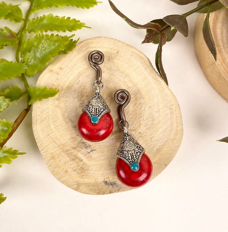 Reincarnation in Another World Painless Clip-On/Agate red - Earrings & Clip-ons - Other Metals 