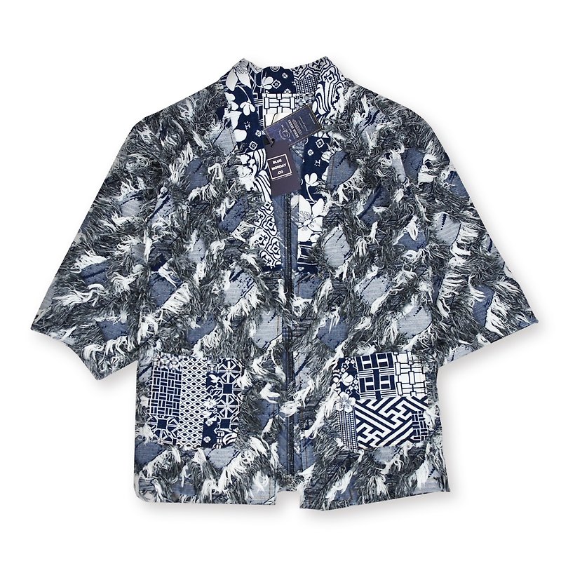 DYCTEAM x BLUE MONDAY - DENIM NORAGI | Five-point sleeves Japanese tanzoku kimono blouse | Only M - จัมพ์สูท - วัสดุอื่นๆ สีน้ำเงิน
