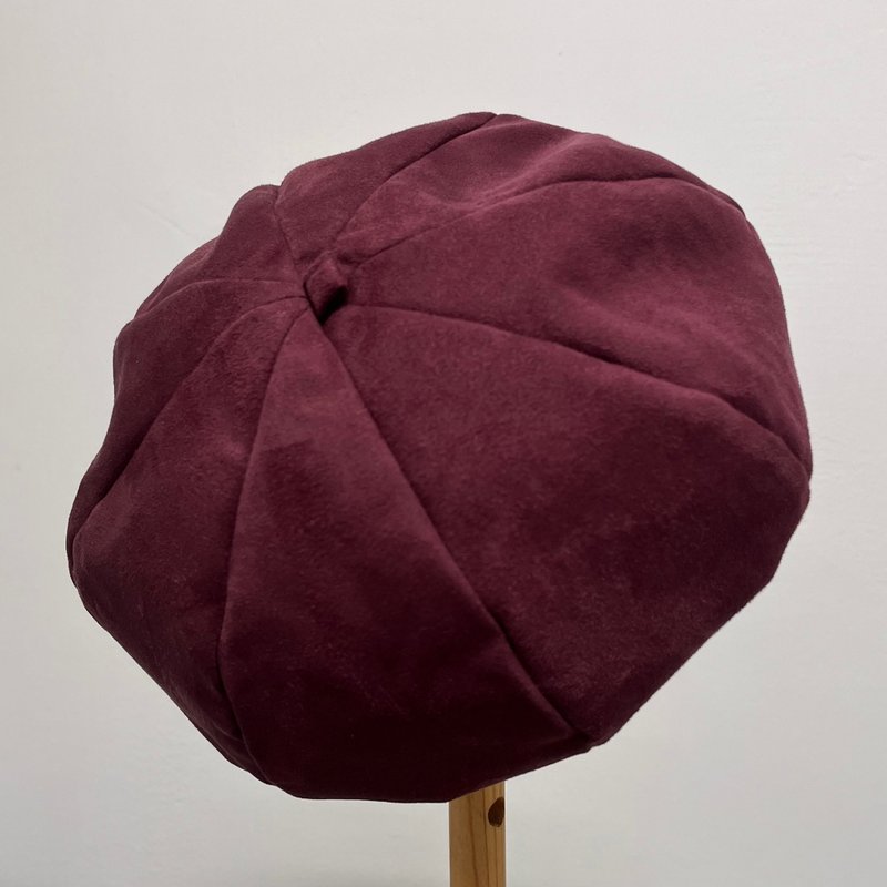 Itowen suede beret-wine cherry head circumference 58cm - Hats & Caps - Other Man-Made Fibers Pink