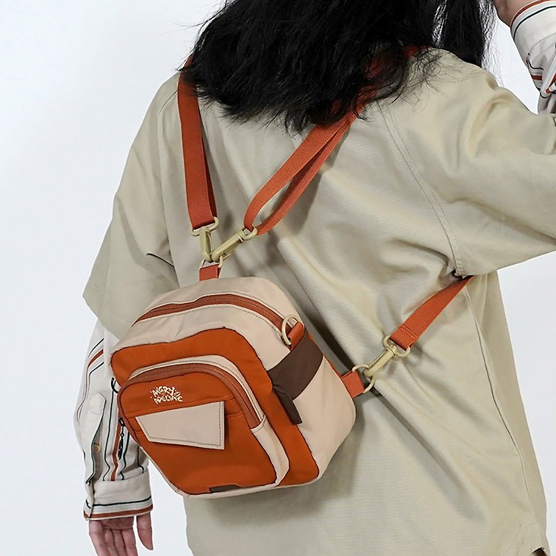 nullbag original backpack niche design dual-use bag shoulder backpack side backpack Messenger bag hit color small square - กระเป๋าแมสเซนเจอร์ - ไนลอน 
