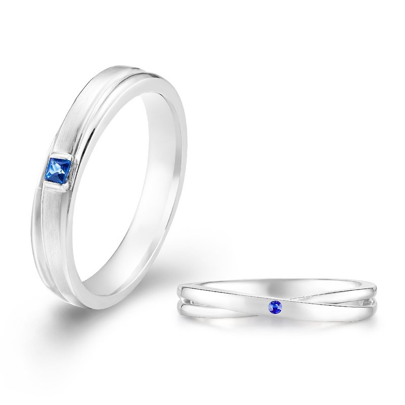 【Customized Gift】【Valentine's Day Packaging】Sterling Silver Ring Combination 4054S.3676S (Sapphire) - แหวนทั่วไป - เงิน สีเงิน
