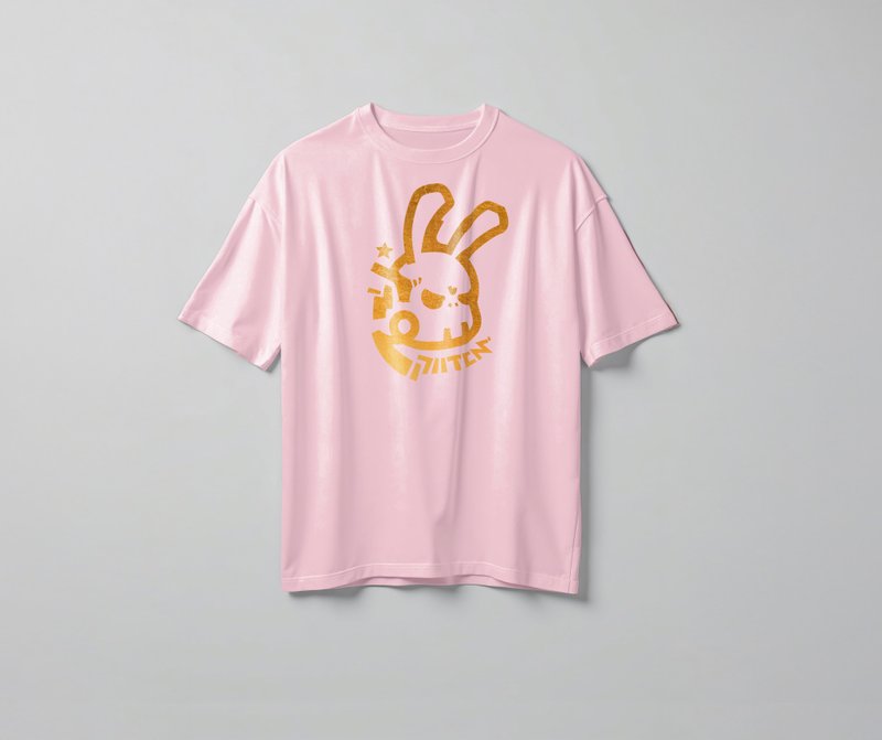 NObody系列 | 無名兔 | 粉色印花T Shirt | OVER SIZE - 男 T 恤 - 棉．麻 粉紅色