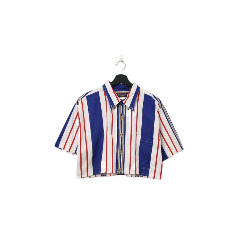 Back to Green-再製條紋短板襯衫 白藍紅ds-14//vintage shirt - 女襯衫 - 棉．麻 