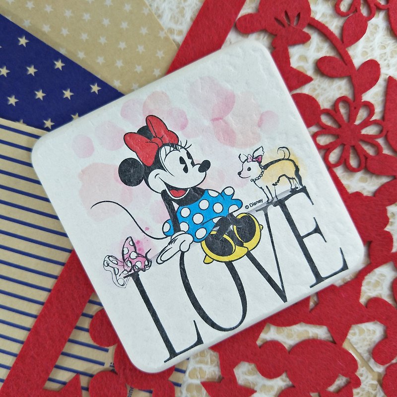 [Christmas gift] Minnie-Genuine Disney's algae earth absorbent square mat (without asbestos) - Coasters - Other Materials White