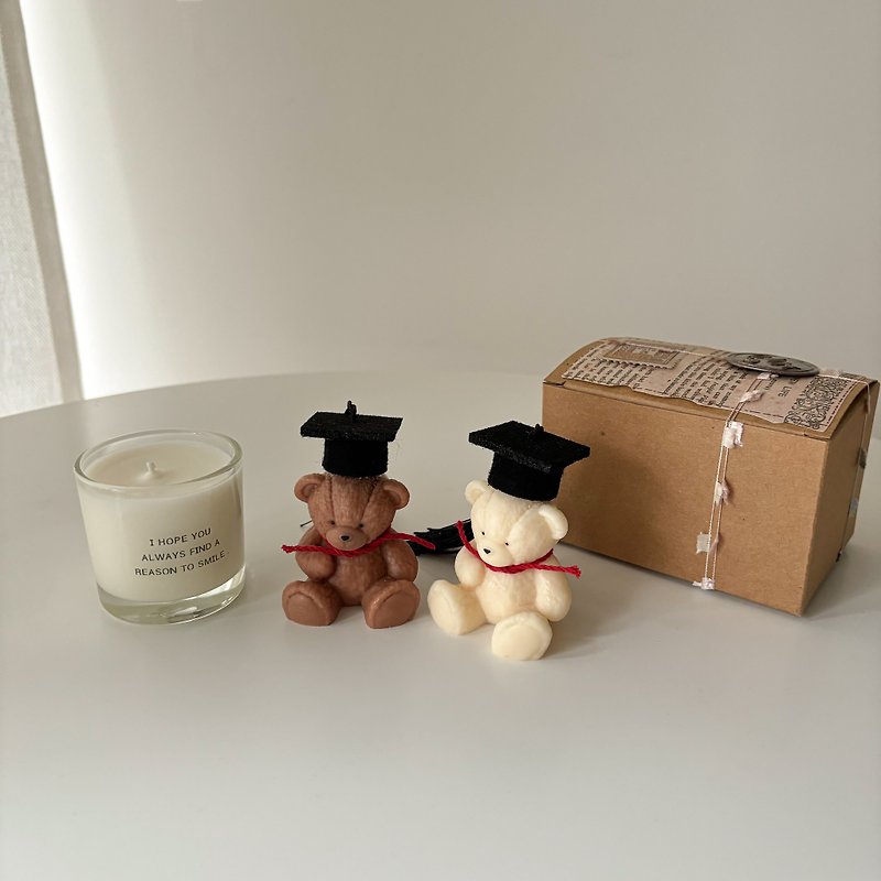 畢業禮物 畢業熊 客製訊息蠟燭 畢業禮盒 手作蠟燭 - 蠟燭/燭台 - 蠟 