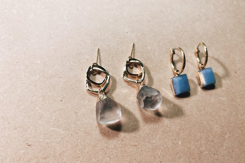 復古白水晶雙圈耳環 - 耳環/耳夾 - 水晶 透明