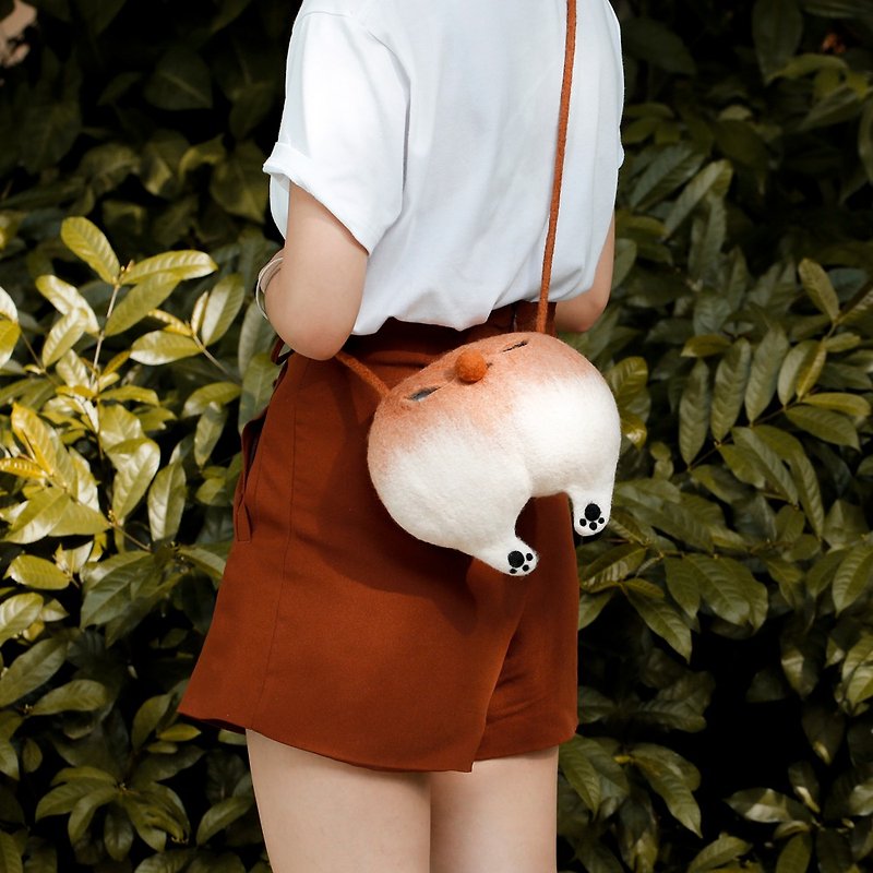 Ke Ren Handmade Wool Felt Corgi Butt Bag Messenger Shoulder Handbag Exciting Cute Girl Bag Small Fresh - กระเป๋าแมสเซนเจอร์ - ขนแกะ 