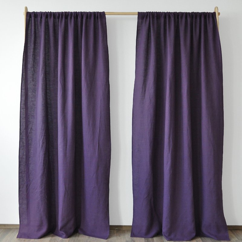 Deep purple regular and blackout linen curtains / Custom curtains / 2 panels - ม่านและป้ายประตู - ลินิน สีม่วง