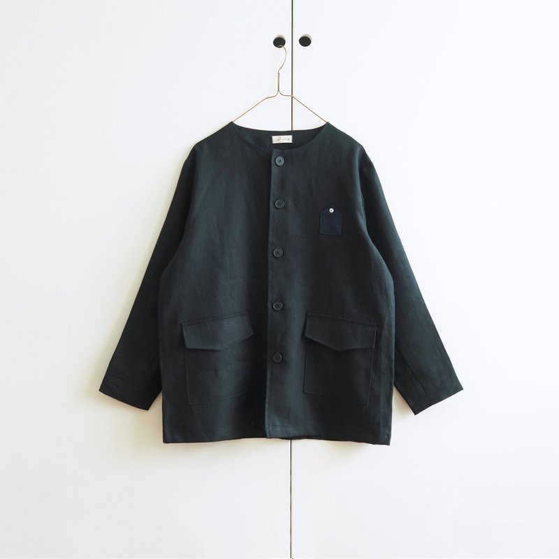 linen typewriter jacket : black - เสื้อแจ็คเก็ต - ผ้าฝ้าย/ผ้าลินิน สีดำ