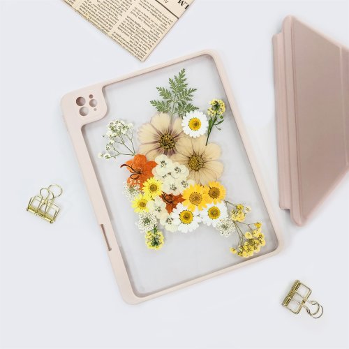 FeimeiPresents 黃白橙花手工押花iPad外殼 iPad Air 11寸13寸iPad Pro11寸13寸