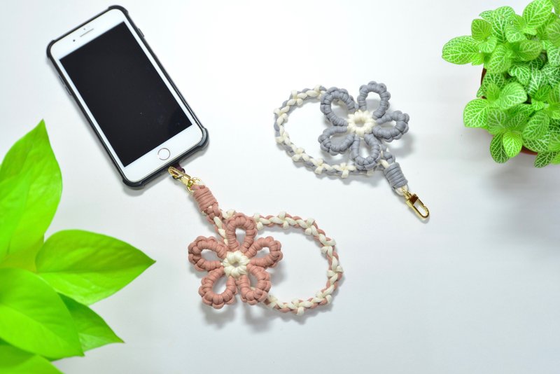 Three-dimensional flower woven mobile phone lanyard DIY material package - Knitting, Embroidery, Felted Wool & Sewing - Cotton & Hemp 