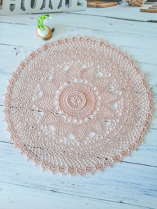 Konkovochka Textured big round doily Lace table centerpiece doily Cotton doily powder color