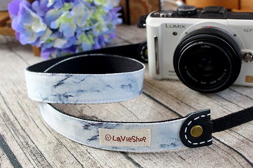 LaVieShop 拉米手作 大理石紋(白底藍紋) 25mm手工 相機背帶 GF/NEX/單眼/類單 可訂製
