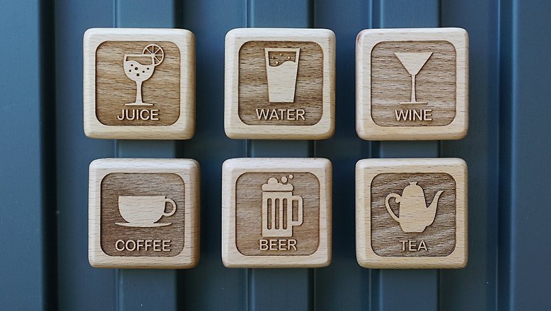原木磁鐵 CHEERS系列 Coffee/Beer/Tea/Juice/Water/Wine - 磁石貼/磁鐵 - 木頭 咖啡色