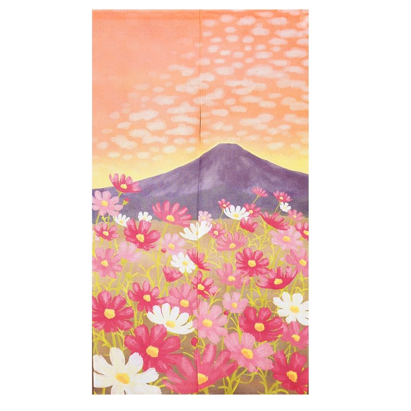 Japan-made コスモlong noren curtain Mt. Fuji autumn cosmos - ม่านและป้ายประตู - ไฟเบอร์อื่นๆ 