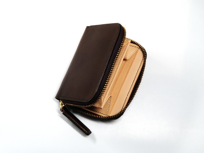 【樣品出清】 ㄇ型拉鍊錢包 深咖啡/本色 - 錢包/皮夾/長短夾 - 真皮 
