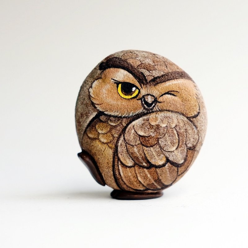 Owls stone painting,original art. - ตุ๊กตา - หิน สีนำ้ตาล