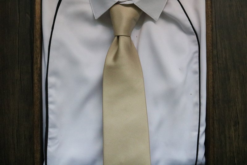 卡其色暗紋字母刺繡領帶休閒商務正裝禮盒necktie - 領帶/領帶夾 - 絲．絹 卡其色