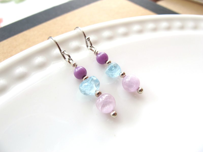 Purple mica seawater sapphire Stone 925 sterling silver hook [ice plum] calm emotions and enhance communication - Earrings & Clip-ons - Crystal Multicolor