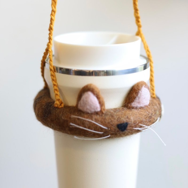 WoolfeltingWoolfelt Tabby Cat Cup Sleeve Eco-friendly - Beverage Holders & Bags - Wool Brown