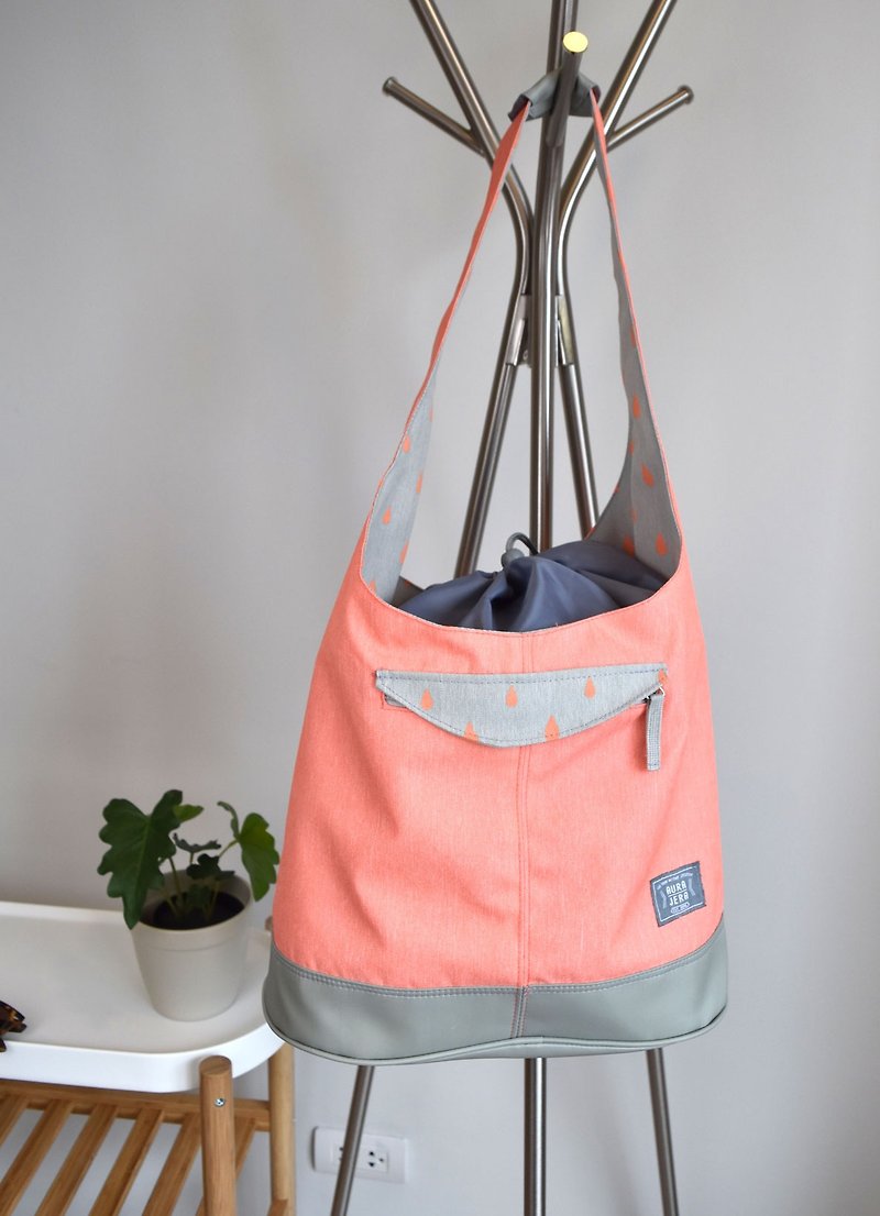 peach drawstring cross body bag - Messenger Bags & Sling Bags - Polyester Pink