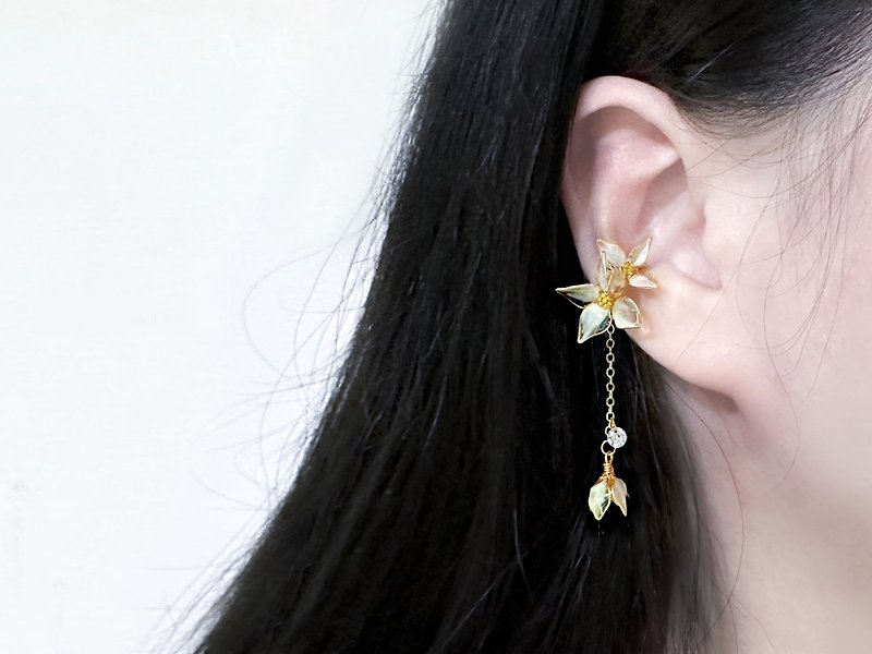 Ear Cuff Crystal Flower_Star Leaf Ear Clamp (Single Sold)_Light Point Jewelry - Earrings & Clip-ons - Resin White