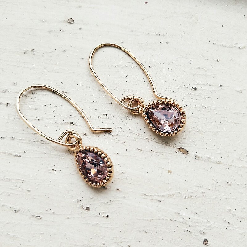 momolico  earring  swarovski drop crystal - Earrings & Clip-ons - Other Materials Pink