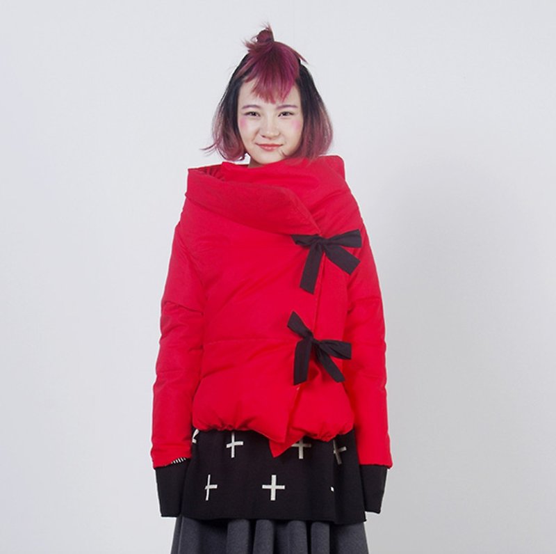 Double bow down jacket black and red optional - imakokoni Christmas Christmas - Women's Casual & Functional Jackets - Cotton & Hemp Red