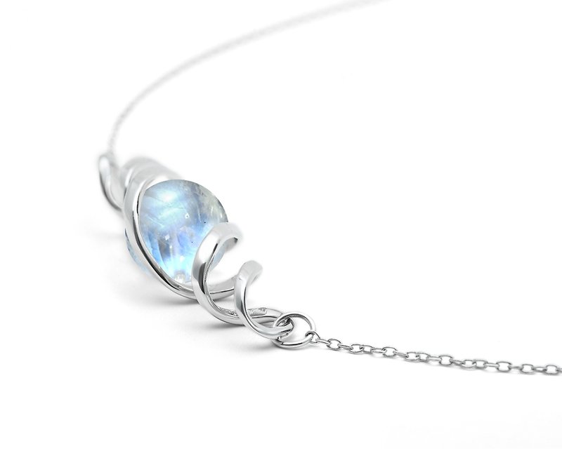 Aquamarine necklace for women-March birthstone minimalist pendant-Modern silver - สร้อยคอ - เงินแท้ ขาว