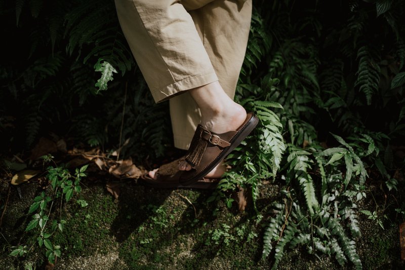 YWC summer leather sandals with tassels_brown - Sandals - Genuine Leather Brown