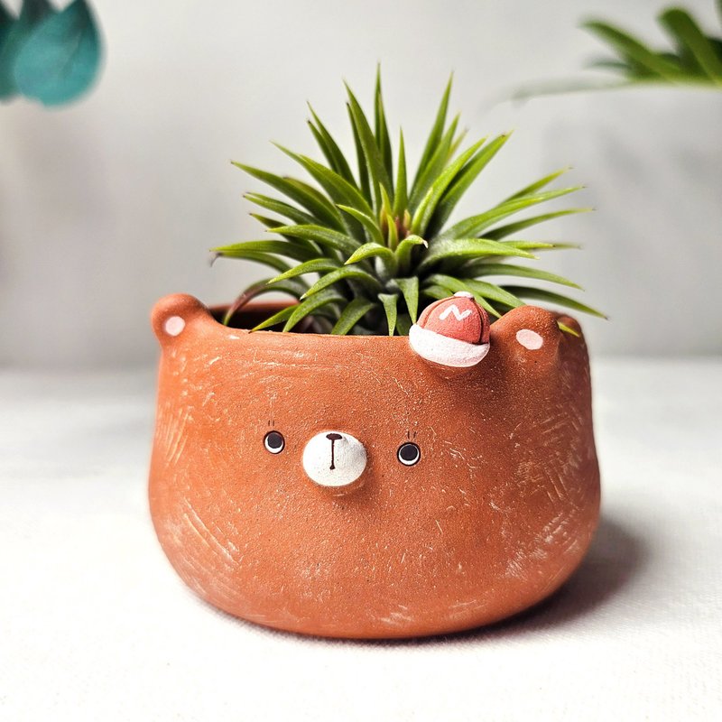Cute bear plant pot. Handmade terracotta planter. - 盆栽/植栽 - 陶 