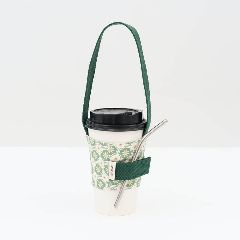 Beverage Cup Straw Strap/Old Tile No. 2/Sage Green - Handbags & Totes - Cotton & Hemp Green