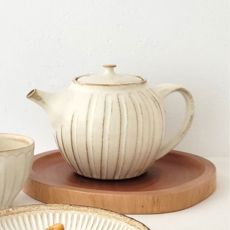 刻痕系列 茶壺 (大) 粉引白 /益子燒 - 茶壺/茶杯/茶具 - 陶 白色