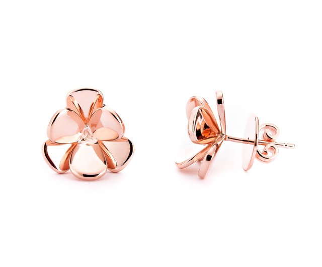 Duet Clover Earrings - Rose Gold - ショップ Cyme Jewellery ピアス