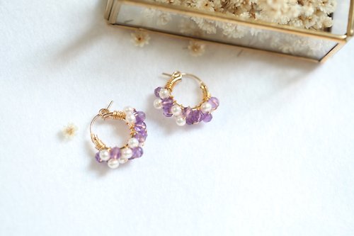 JieJie Jewelry HappyCircle 1.5cm│紫水晶+珍珠款 天然石 紫色 生日 禮物 療癒