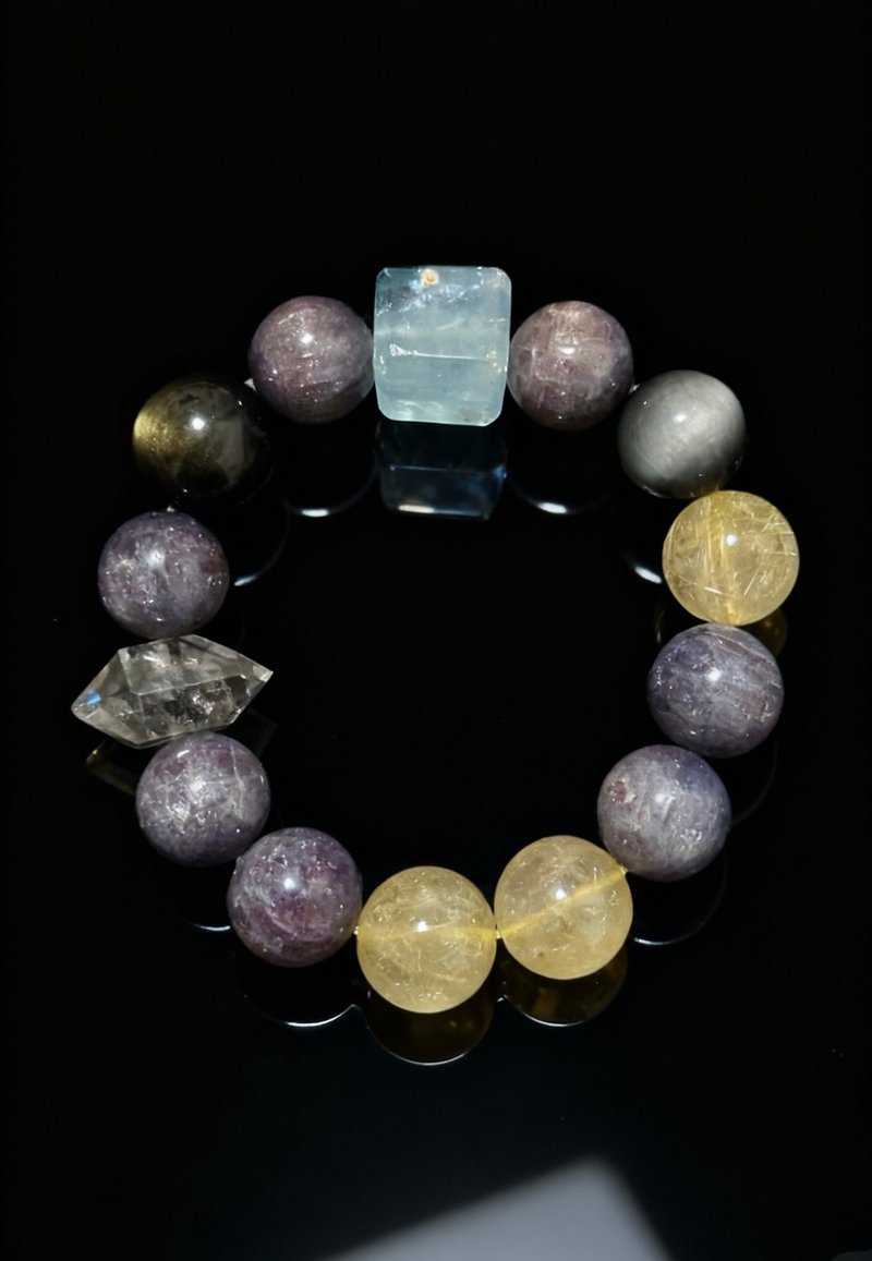 Crystal.EAA 設計款水晶手鏈 紫霧流金 堇青石 金髮晶 托帕 閃靈 - 手鍊/手環 - 半寶石 紫色