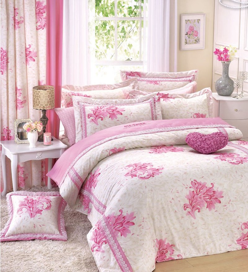 【R856 Gorgeous Dance of Flowers】100%Cotton Combed 60s,Fitted Sheet and Sham Sets - เครื่องนอน - ผ้าฝ้าย/ผ้าลินิน สึชมพู