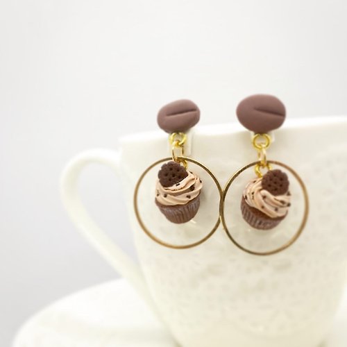 AyunaGift 手工禮物 袖珍咖啡巧克力杯子蛋糕耳環 Coffee Chocolate CupCake Earring
