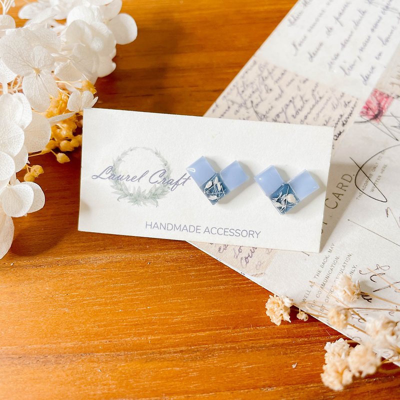 Mosaic heart series SB/DB-liberty 925 silver earrings/ clip on - Earrings & Clip-ons - Plants & Flowers Blue