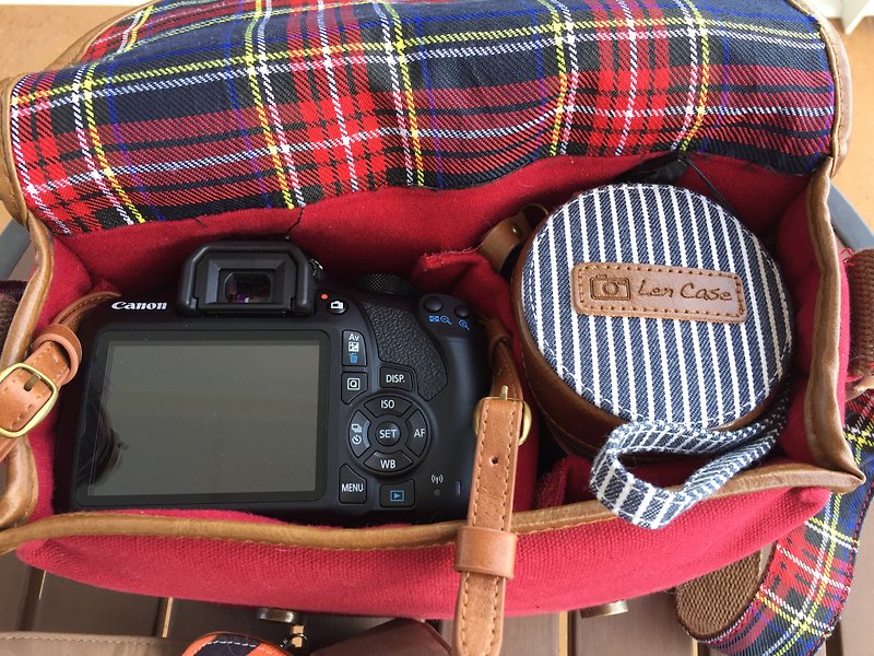 旅行相機鏡頭保護套(航海藍白條紋) - 相機包/相機袋 - 真皮 咖啡色