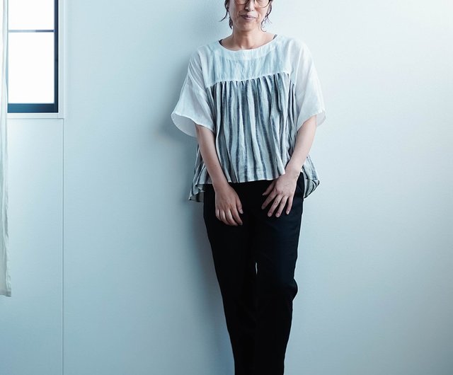 wafu【リネントップス】旬の上をいくバイカラーリネンをご体感 / 白色