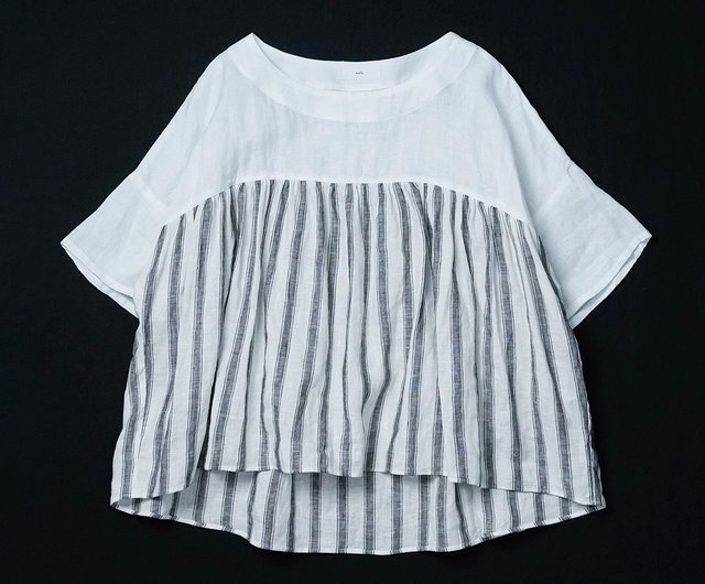 wafu【リネントップス】旬の上をいくバイカラーリネンをご体感 / 白色