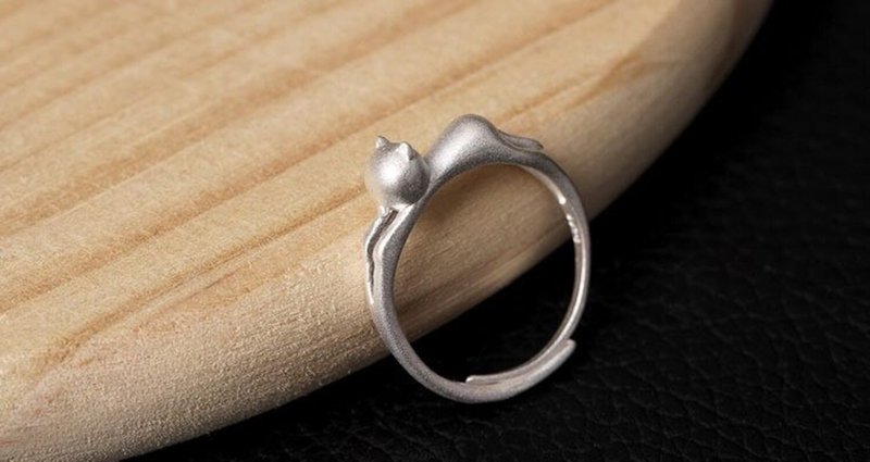 Real S925 Sterling Silver Naughty Cat Finger Ring Girls Lovely Open Ring Korean - 戒指 - 銀 銀色